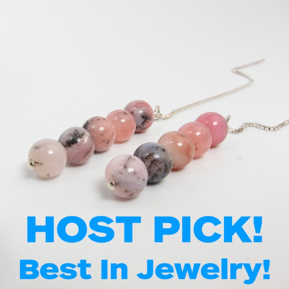 Pink Peruvian Opal Sterling Silver Ear Threads